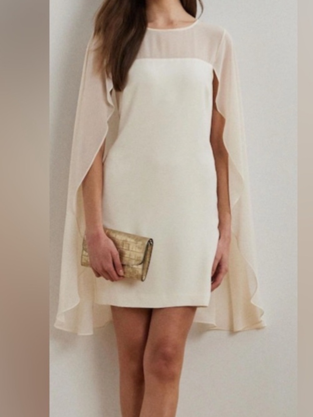 Lauren Ralph Lauren Georgette Cocktail Dress - Cream Sheer Cape Mini Dress